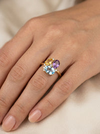 Anillo de oro 14k diseño cluster  multicolor Mod LM5406