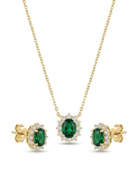 Juego de oro 14k con circonias verdes y blancas corte oval mod 5533