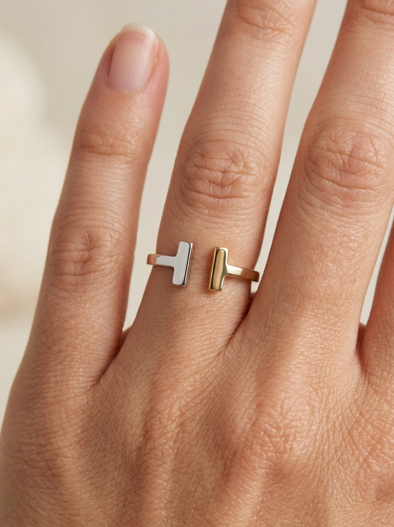 Anillo de oro 10k tipo diseñador bicolor mod 5739