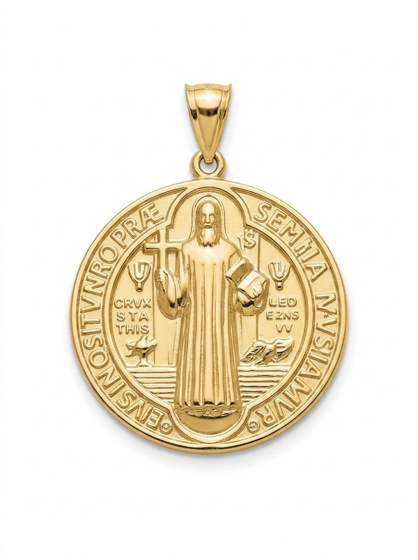 Medalla de oro 14k diseño de San Benito hueca Mod LM535 - 2.5 cm