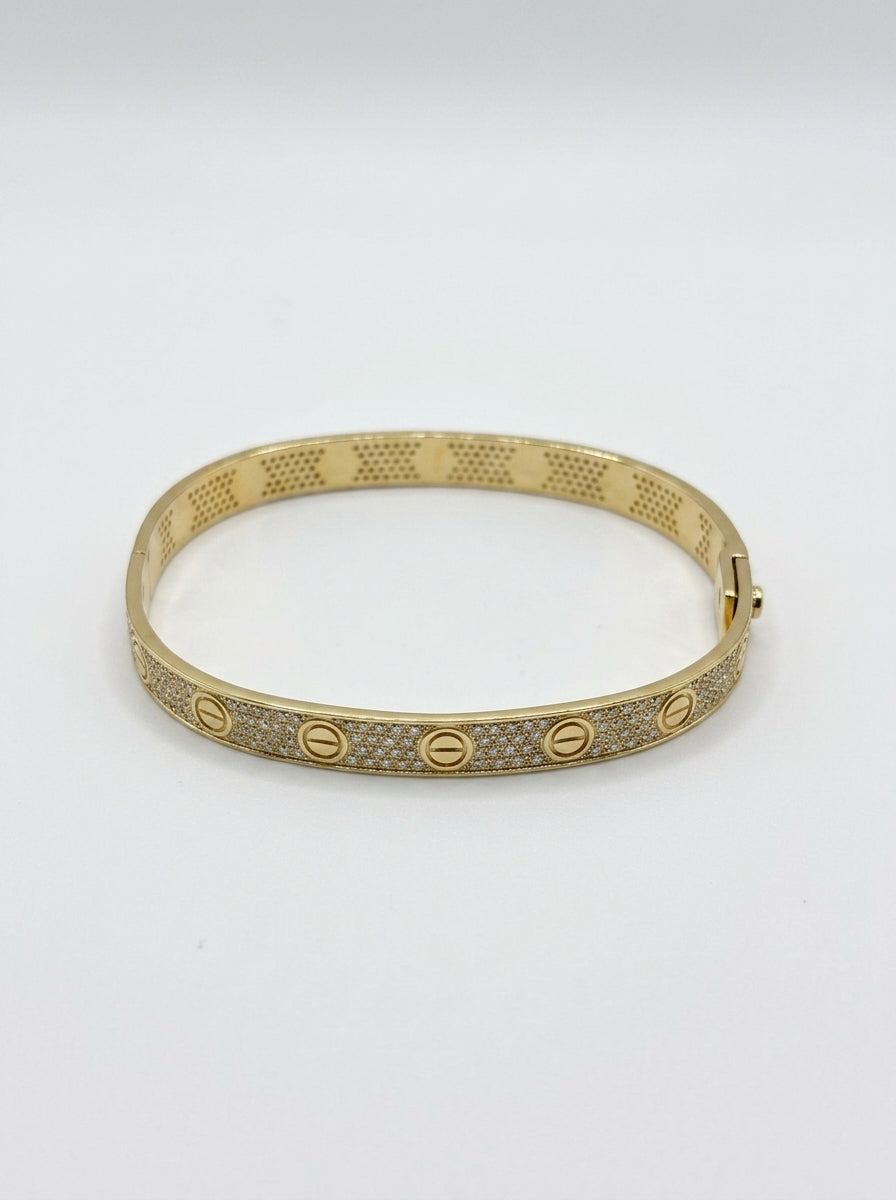 Brazalete de oro 10k tipo diseñador sólido con circonias Mod 5704 - 18 cm