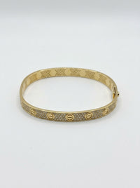 Brazalete de oro 10k tipo diseñador sólido con circonias Mod 5704 - 18 cm