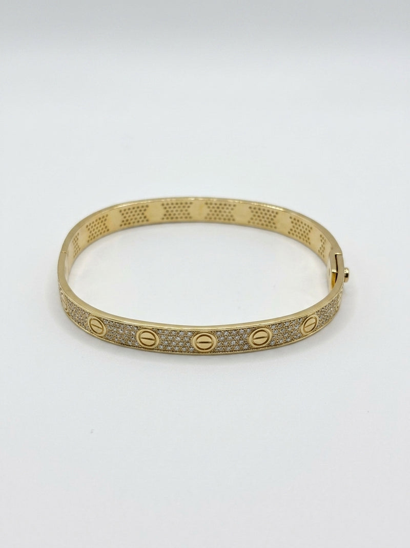 Brazalete de oro 10k tipo diseñador sólido con circonias Mod 5704 - 18 cm