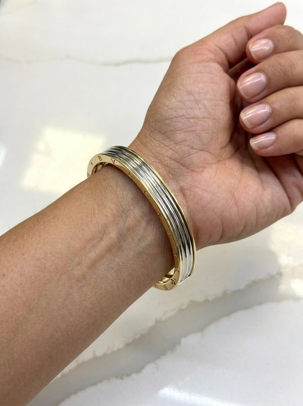 Brazalete 14k tipo diseñador bicolor mod 5718 - 18 cm x 1cm