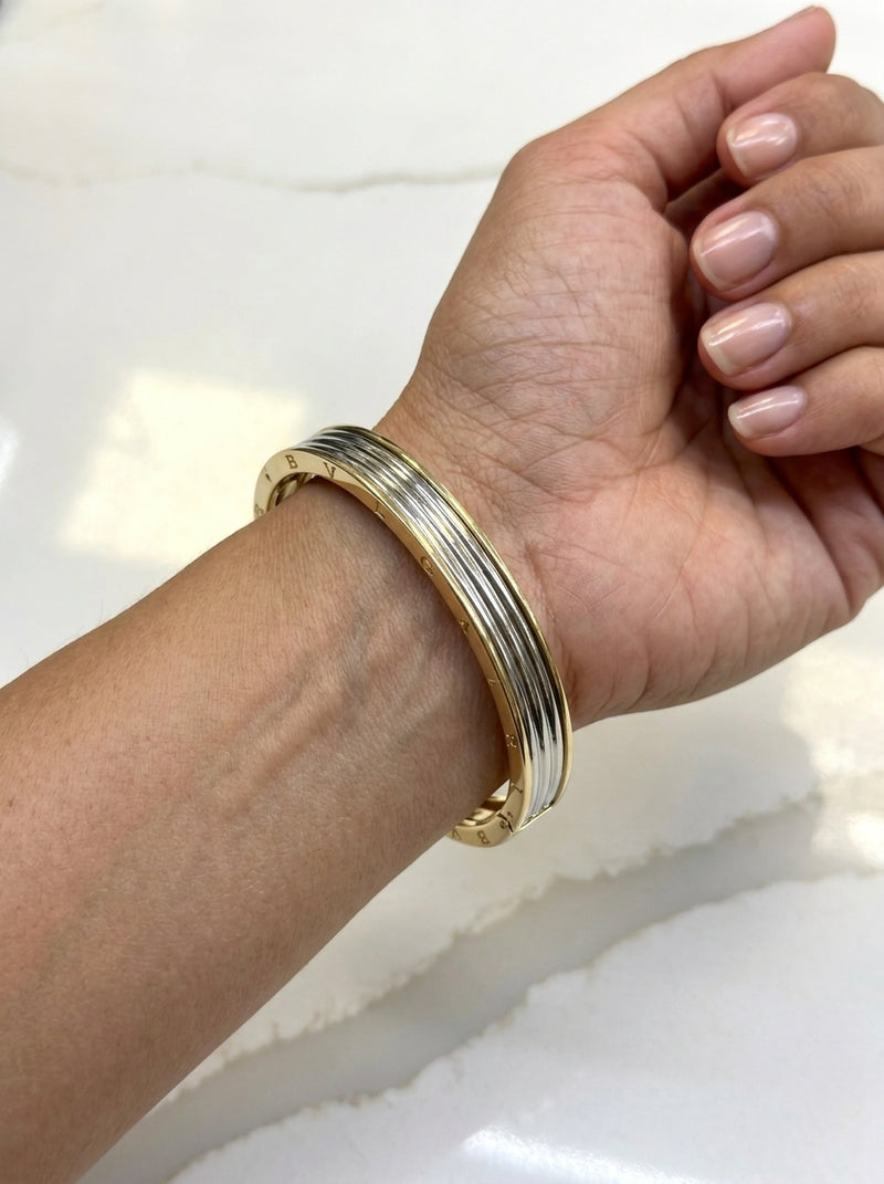 Brazalete 14k tipo diseñador bicolor mod 5718 - 18 cm x 1cm
