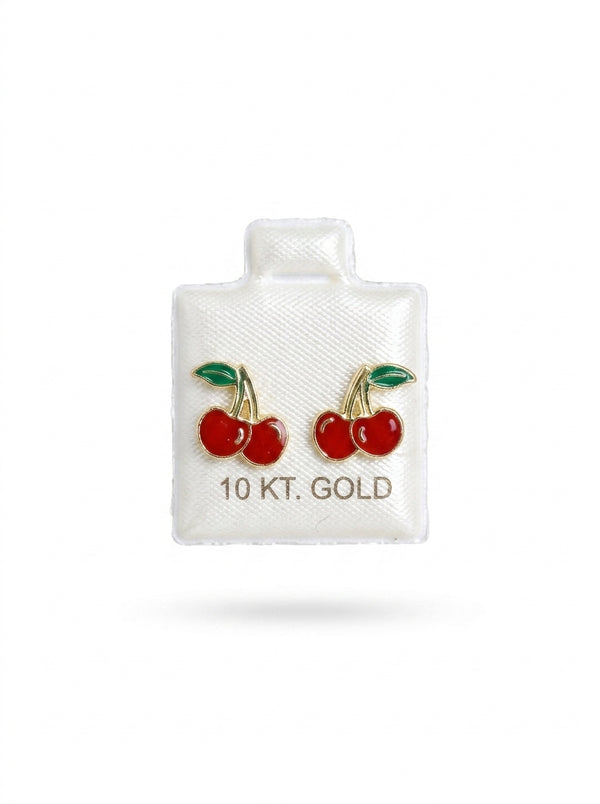 Broquel de oro 10k diseño cerezas Mod LM5190 (de bolitas)