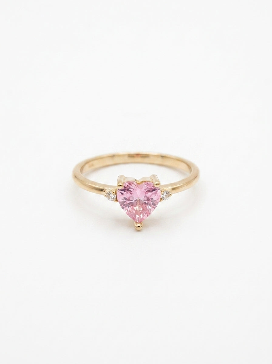 Anillo de oro 14k diseño de corazón rosa de circonia Mod LM5399