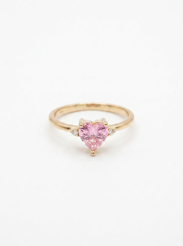 Anillo de oro 14k diseño de corazón rosa de circonia Mod LM5399