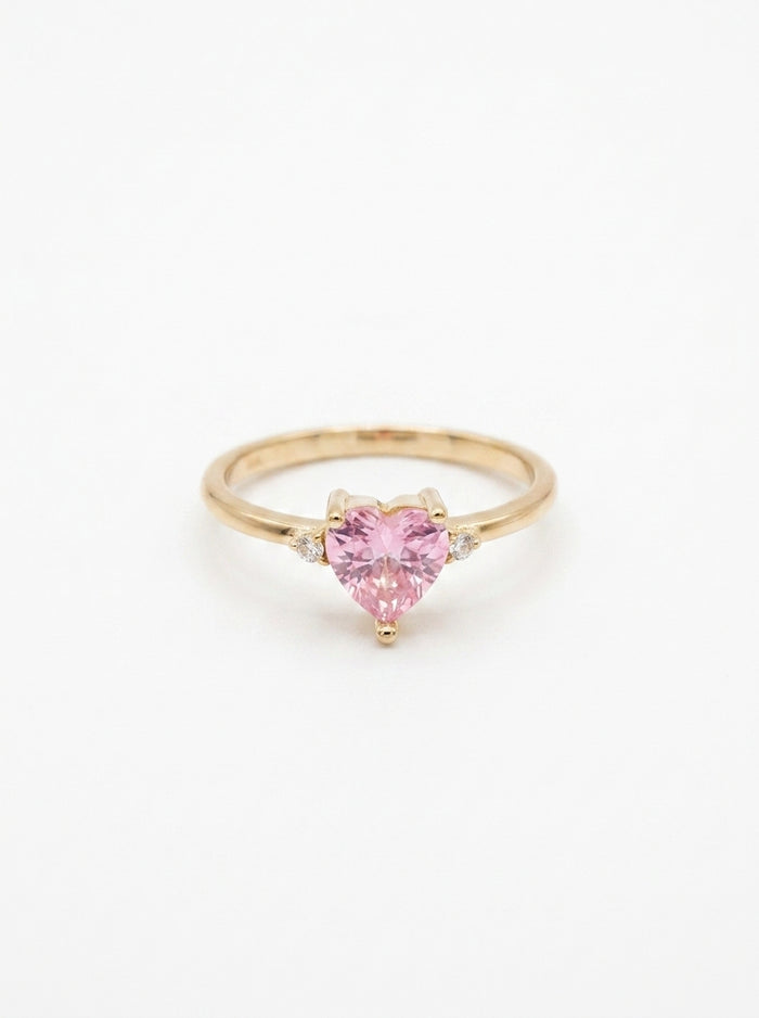 Anillo de oro 14k diseño de corazón rosa de circonia Mod LM5399