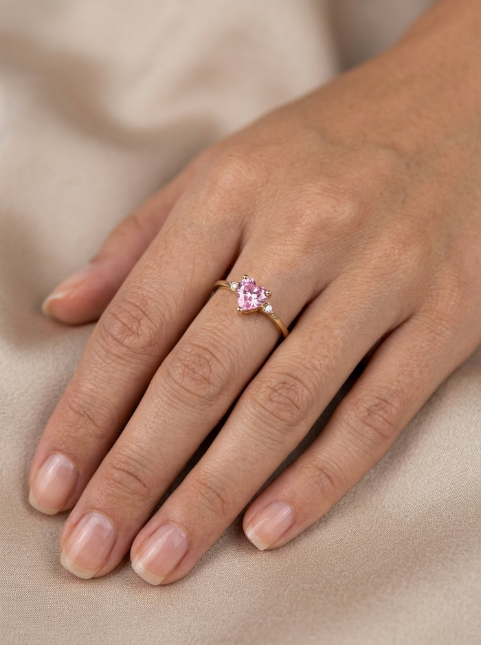 Anillo de oro 14k diseño de corazón rosa de circonia Mod LM5399