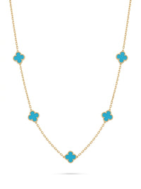 Gargantilla de oro 14k diseño de tréboles turquesa mod 5818 - 45 cm