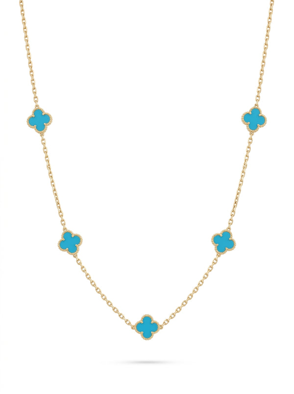 Gargantilla de oro 14k diseño de tréboles turquesa mod 5818 - 45 cm
