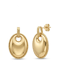 Aretes de oro 14k diseño ovalado colgantes con bordes texturizados Mod 5968 - 2.5 cm