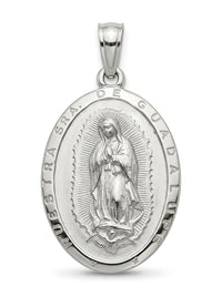 Medalla de oro blanco 14k diseño de la virgen de Guadalupe ovalada Mod 5438 - 2.5 cm