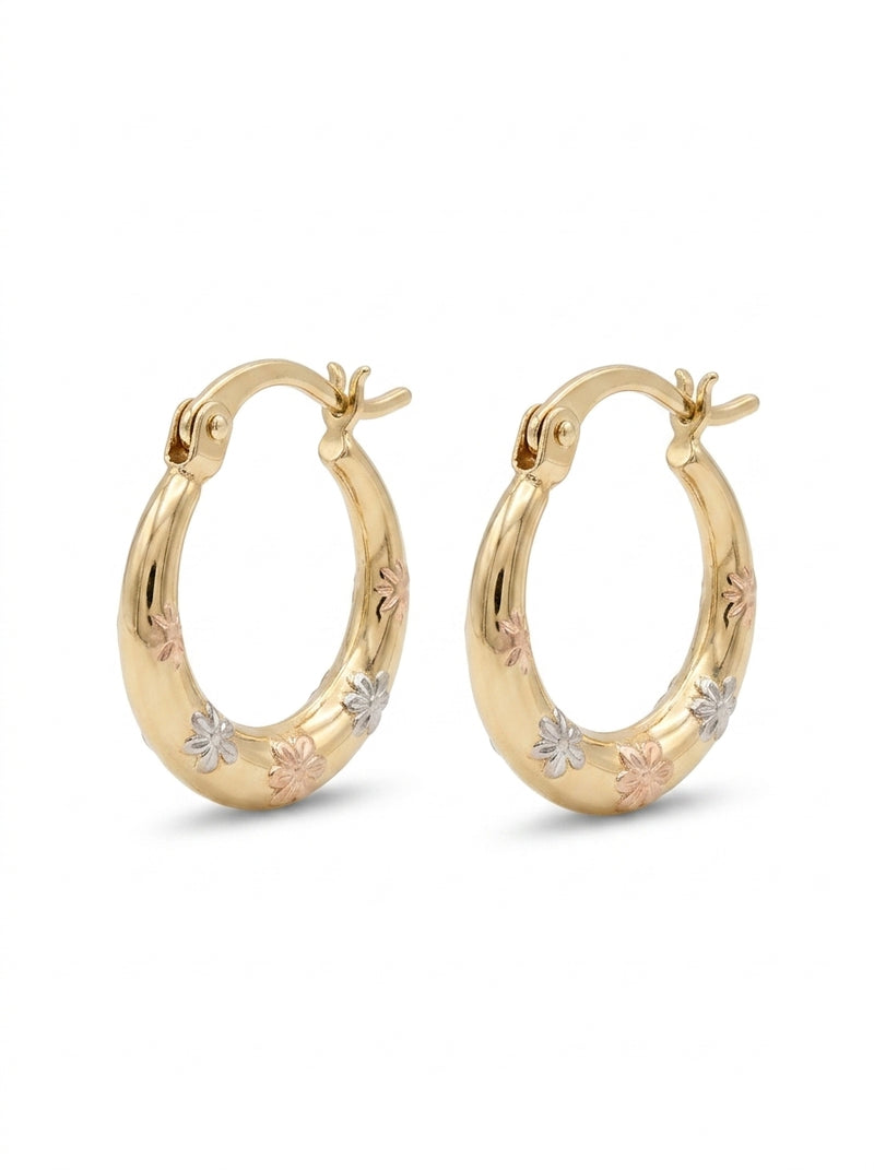 Arracadas de oro 14k diseños  de flores Mod 5554 - 1.4 cm