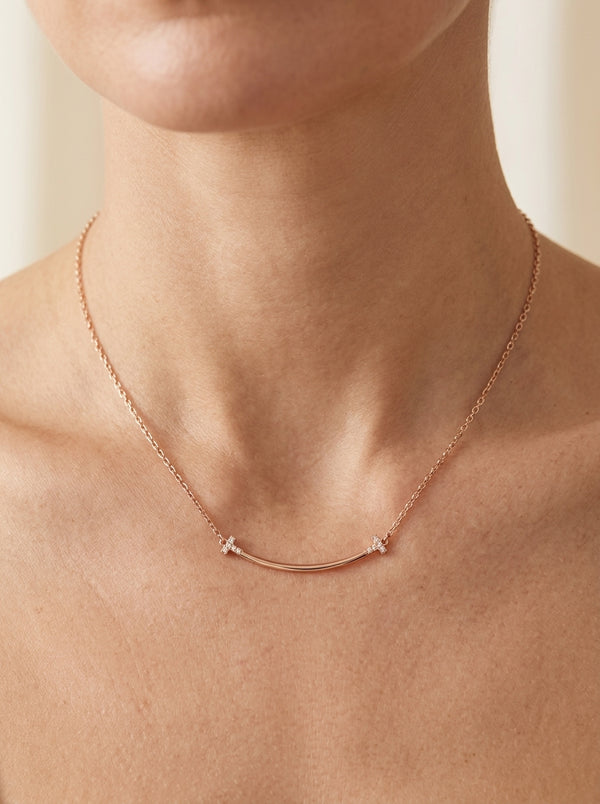 Gargantilla de oro rosa 14k tipo diseñador con circonias Mod 5776 - 45 cm