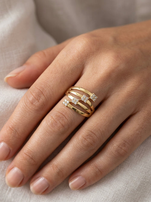 Anillo de oro 14k diseño lineal con circonias Mod LM5358