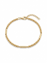 Pulsera de oro amarillo 14k diseño de bolitas con barras hueca Mod 5496 - 18 cm