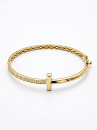 Brazalete de oro 10k tipo diseñador hueco con circonias Mod 5500 - 18 cm