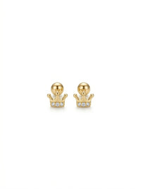 Broquel baby de oro 14k diseño de coronitas con diamantes naturales Mod 5445