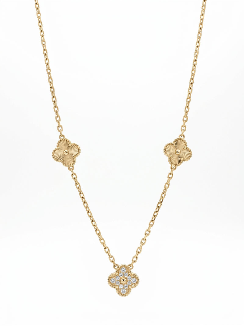 Gargantilla de oro 14k diseño tréboles tipo diseñador Mod 5848 - 45 cm