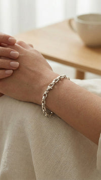 Pulsera de Eslabones Ovalados en Oro Blanco 14K LM5066 - 18 cm