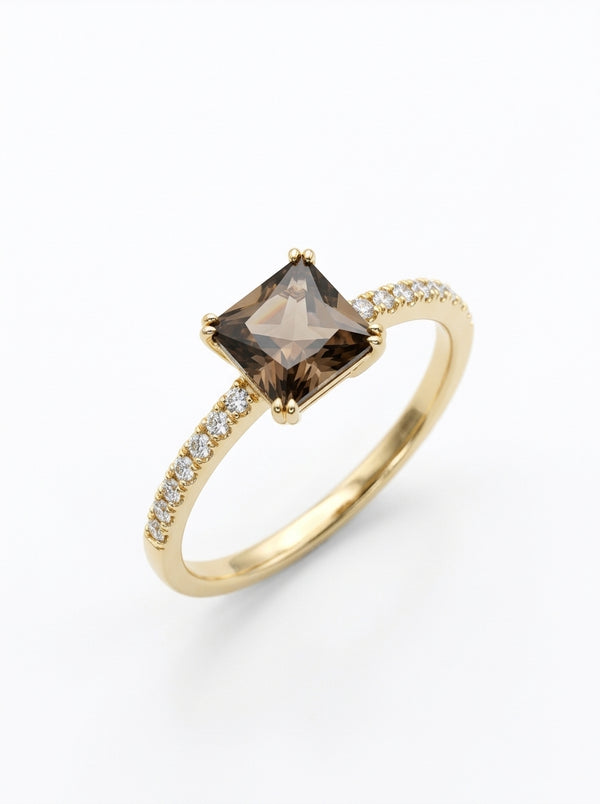 Anillo de oro 14k con piedra natural cuadrada café Mod 5868