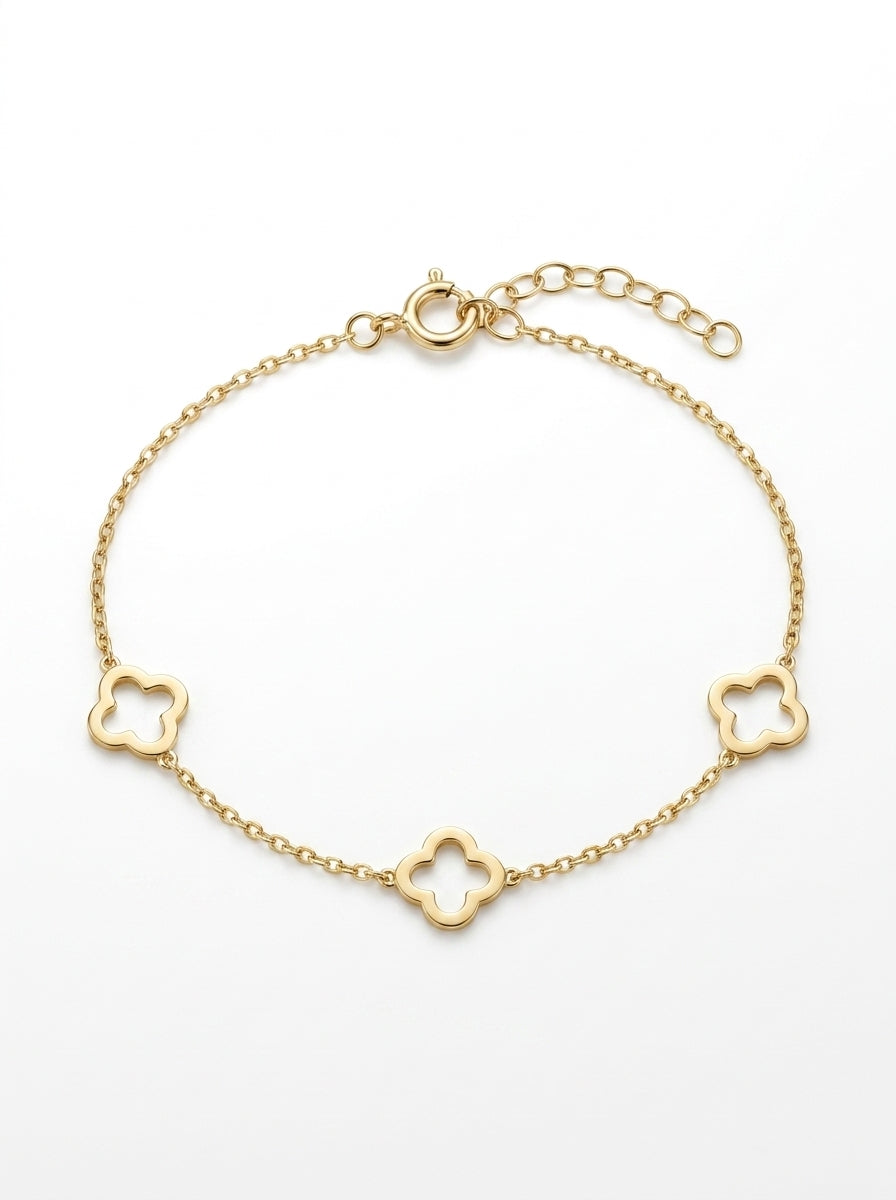 Pulsera de oro 14k diseño de silueta de tréboles 5602- 18 cm