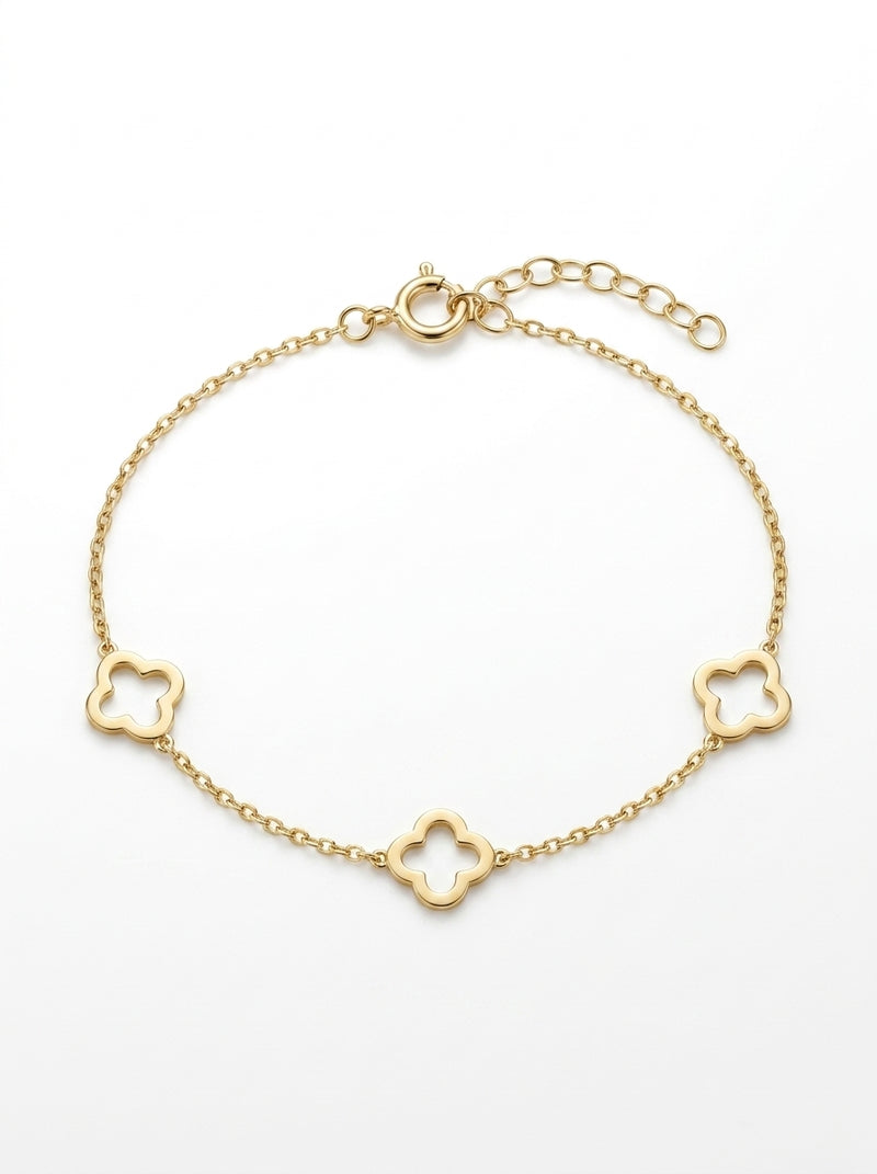 Pulsera de oro 14k diseño de silueta de tréboles 5602- 18 cm