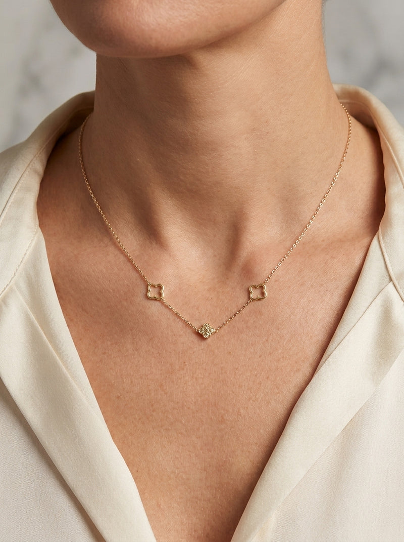 Gargantilla de oro 14k diseño de tréboles mod 5591 - 45 cm