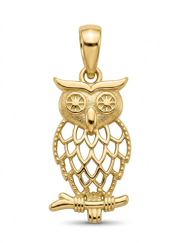 Dije de oro 14k diseño búho Mod LM536 - 1.8 cm