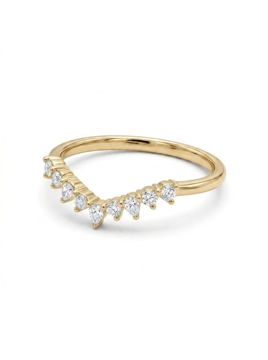 Anillo de oro 14k diseño Chevron con diamantes naturales Mod 5472