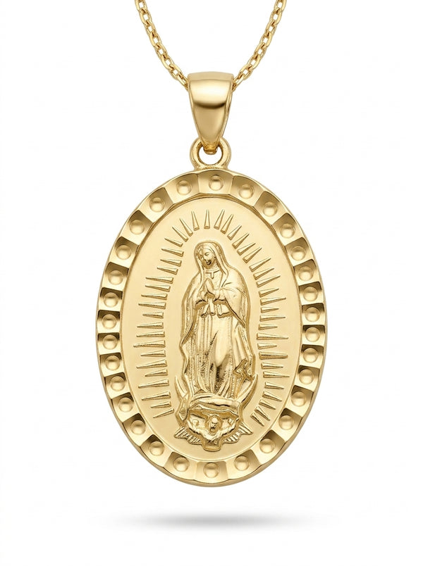 Medalla de oro 14k diseño de la virgen de Guadalupe Mod LM534 - 2.5 cm