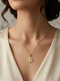 Medalla de oro 14k diseño San Benito hueca Mod LM5289 - 1.5 cm