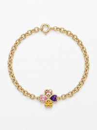 Pulsera de oro 14k diseño trébol de circonia con eslabones 5932 - 18 cm