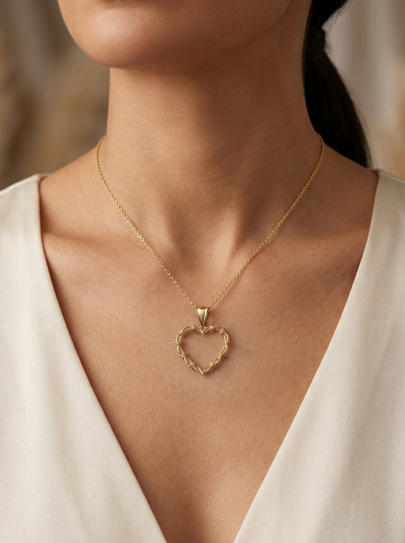 Dije de oro 14k diseño corazón se púas sólido 5647 3.5 cm