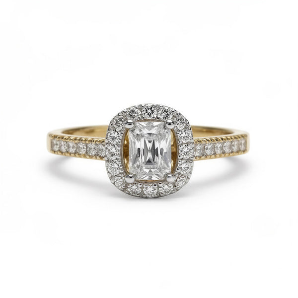 Anillo de oro 14k tipo halo rectangular ideal para promesa