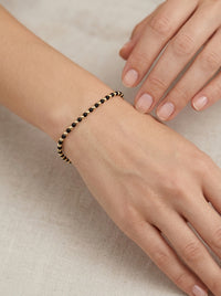 Pulsera de oro 14k diseño de bolitas con piedras negras Mod LM5268 - 18 cm