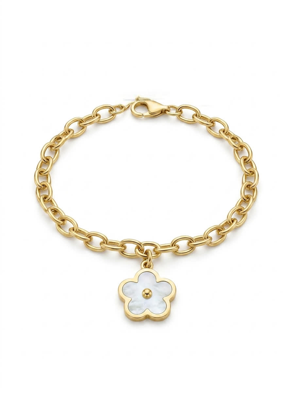 Pulsera de oro 14k diseño de margarita de piedra madre perla Mod LM5279 - 18 cm