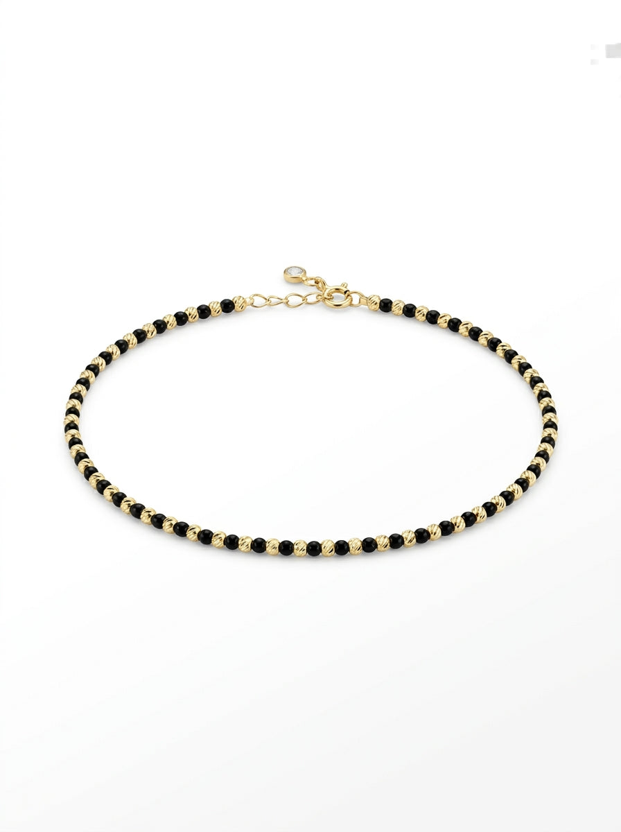 Pulsera de oro 14k diseño de bolitas con piedras negras Mod LM5268 - 18 cm