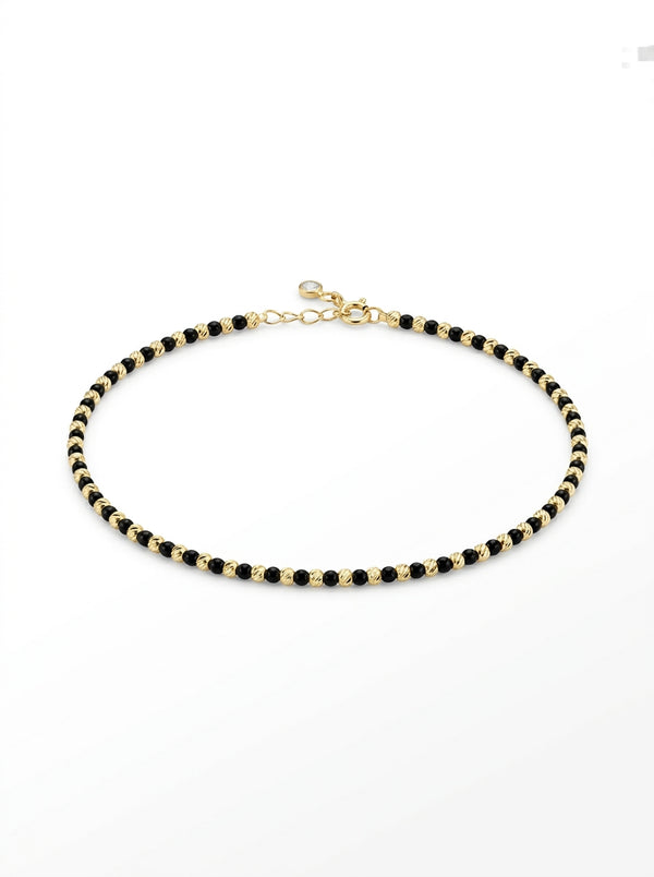Pulsera de oro 14k diseño de bolitas con piedras negras Mod LM5268 - 18 cm