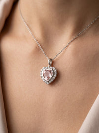 Dije de oro blanco 14k diseño de corazón con morganita al centro y diamantes naturales Mod 5448 - 1 cm