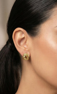 Aretes de oro 14k diseño de nudo doble acabado Mod. LM5032