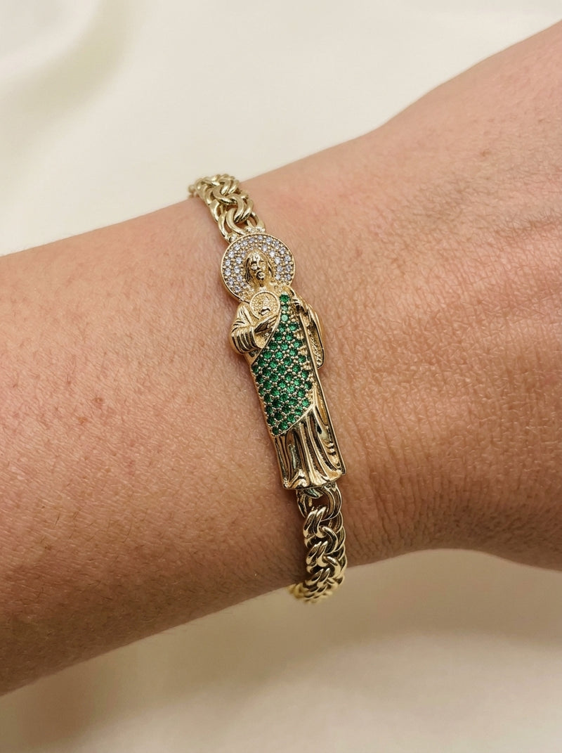 Pulsera de oro 14k diseño San judas hueco Mod 5546 - 18 cm