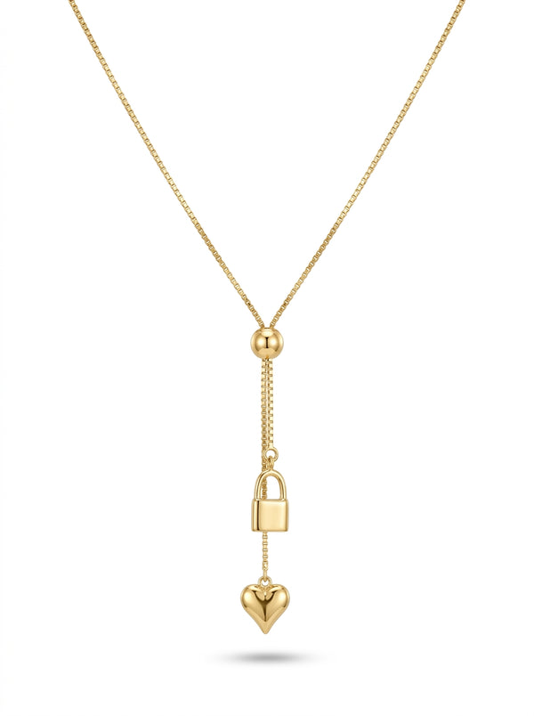 Gargantilla de oro 14k tipo corbatín diseño de corazón con candado Mod 5683 - 45 cm