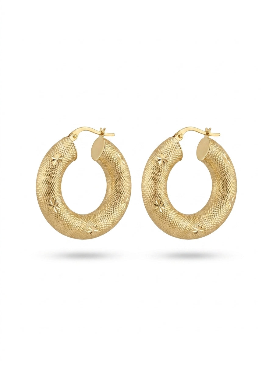 Arracadas de oro 14k diseño inflado tipo chunky  biselado Mod LM5197 - 1.7 cm