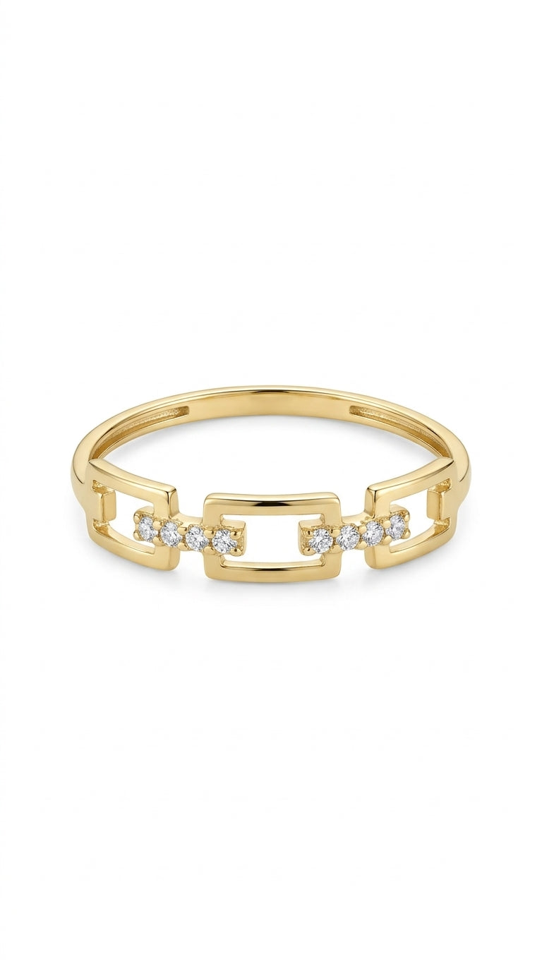 Anillo de Eslabones Rectangulares con Circonias en Oro 14K Mod 5047