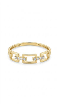 Anillo de Eslabones Rectangulares con Circonias en Oro 14K Mod 5047