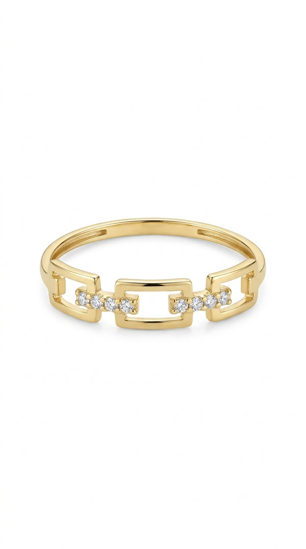 Anillo de Eslabones Rectangulares con Circonias en Oro 14K Mod 5047