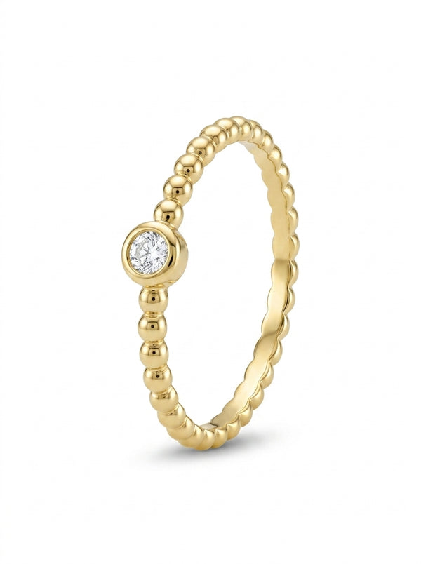 Anillo de oro 14k diseño tipo bolitas /bead band y piedra redonda Mod LM5315